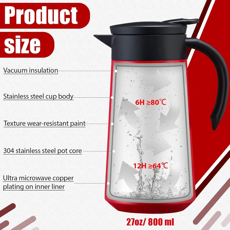 Ziliny 2 Pcs 27oz Thermal Coffee Carafe Stainless Steel Coffee Pot for Keeping Hot/cold Insulated Double Walled Vacuum Tea Pot with Press Button Drink Beverage Dispenser for Milk Tea (Red) - Image 2